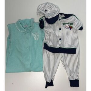 Vintage 18M Carters Teal Sleeper & Baseball Pinstripe Set Blue White